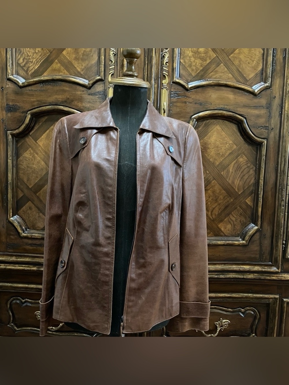 Akris Punto Brown Lamb Leather Jacket - Picture 2 of 7